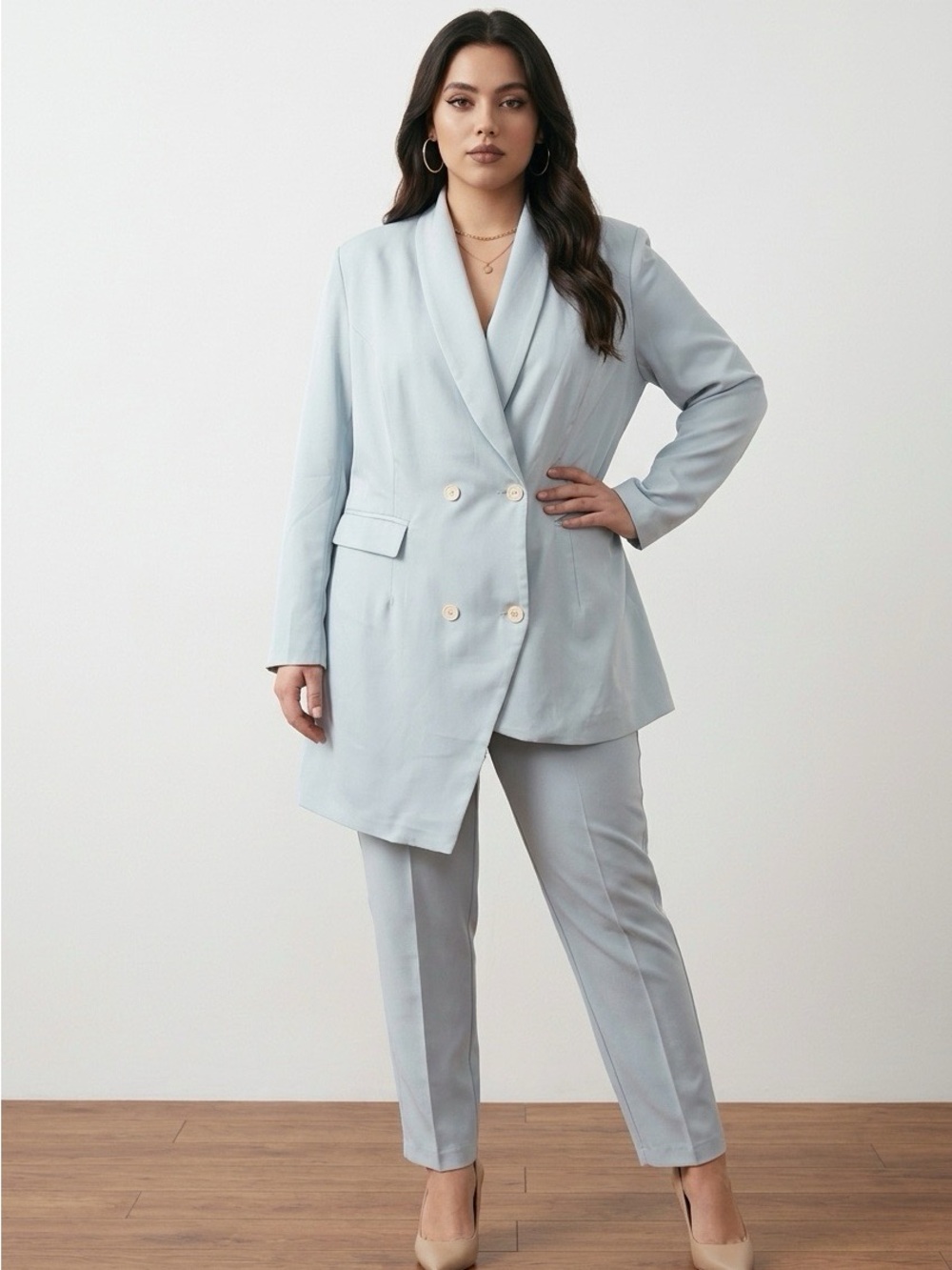 SHEIN Shawl Collar Double Breasted Asymmetrical Hem Blazer